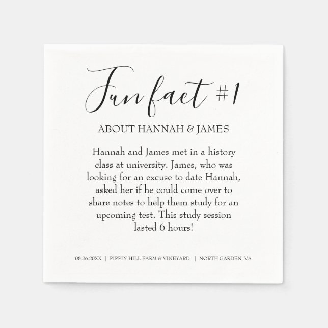 Simple Modern Black White Fun Fact 1 Wedding Napki Napkins (Front)