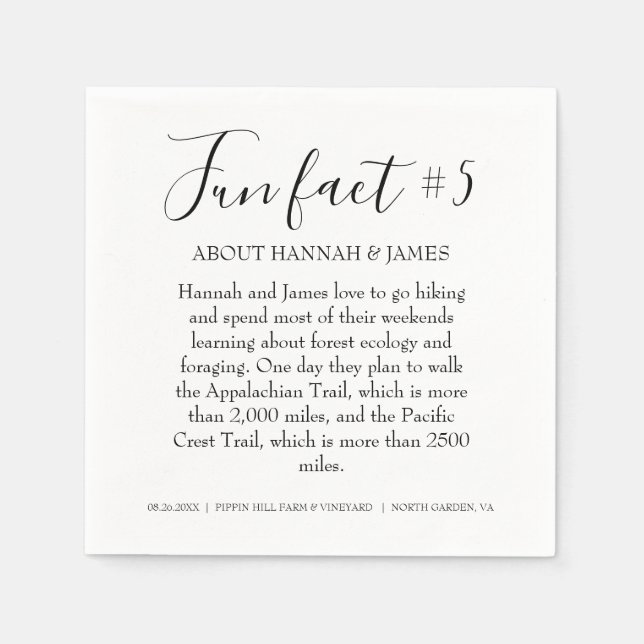 Simple Modern Black White Fun Fact 5 Wedding Napkins (Front)