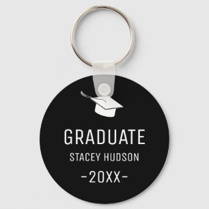 Simple Modern Black & White Graduation  Keychain