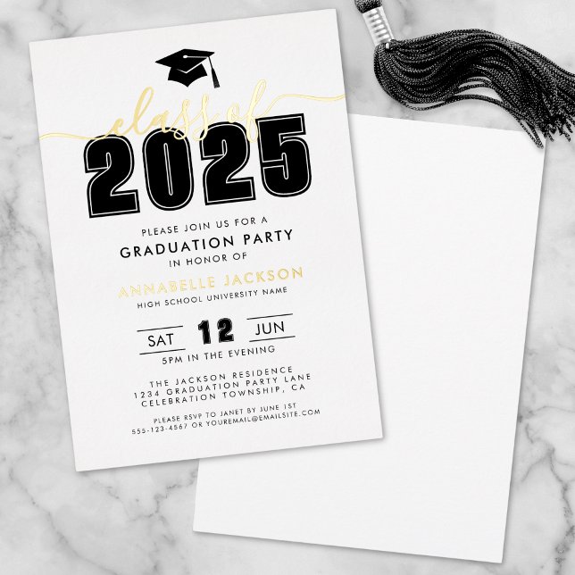 Simple Modern Black White Graduation Party Gold Foil Invitation (Simple Modern Black White Graduation Party Gold Foil Invitation )