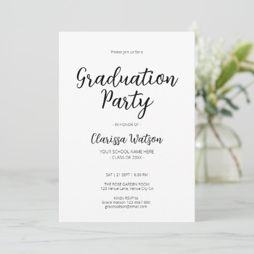 Simple Modern Black  White Graduation Party Invitation