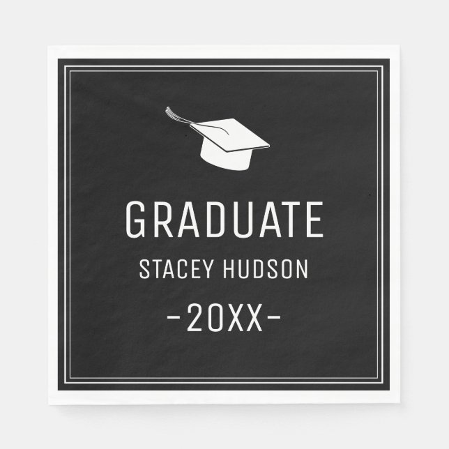 Simple Modern Black & White Graduation Party Napkins (Front)