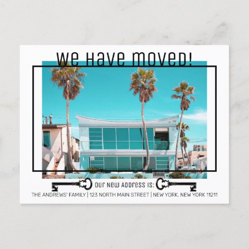 Simple Modern Black White Key Photo Moving Announcement Postcard