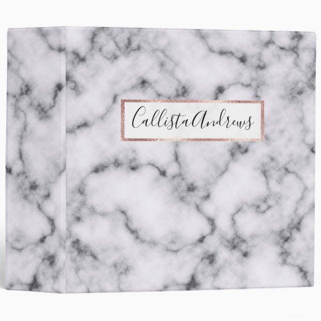 Simple Modern Black White Marble Stone Pattern 3 Ring Binder (Front/Spine)