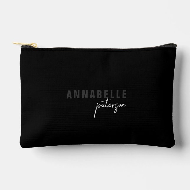 Simple Modern Black & White Minimal Script Custom Accessory Pouch (Front)
