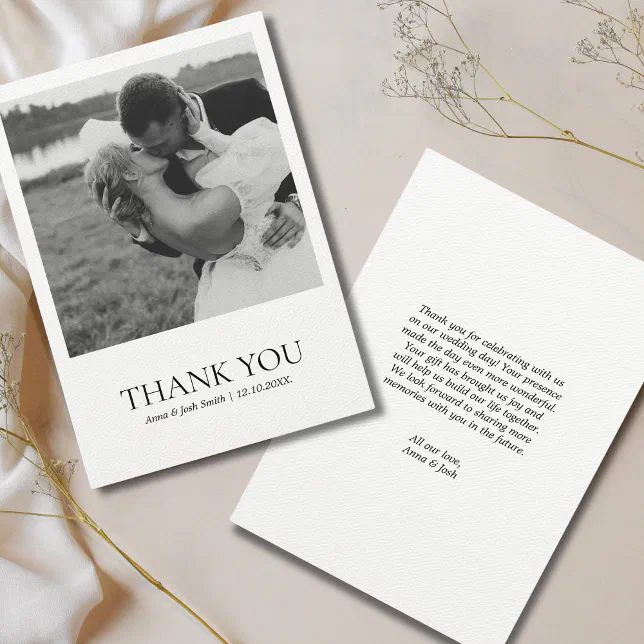 Simple Modern Black & White Minimalist Photo Thank You Card | Zazzle