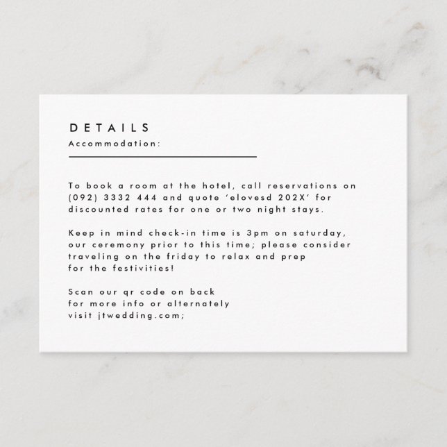 Simple Modern Black White Monogram Details Enclosure Card (Front)