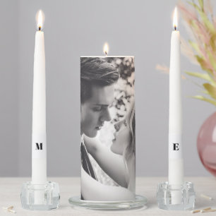 Simple Modern Black White Monogram Photo Wedding Unity Candle Set