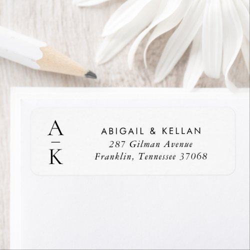 Simple Modern Black White Monogram Wedding Address Label