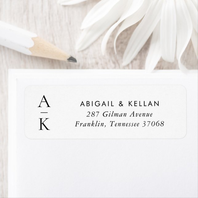 Simple Modern Black White Monogram Wedding Address Label (Insitu)