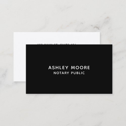 Simple Modern Black  White Notary Public Business Card