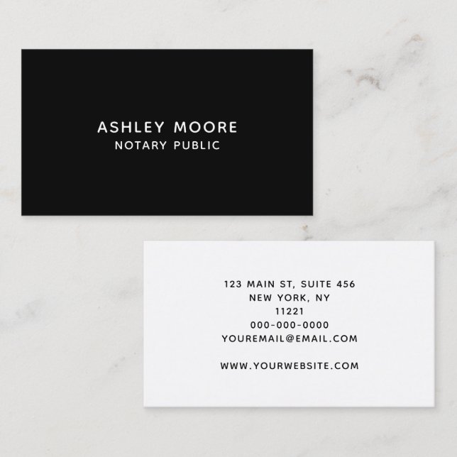 Simple Modern Black & White Notary Public Business Card (Front/Back)