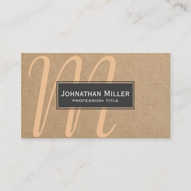 Simple Modern Black & White on Paper Monogram Business Card (Front)