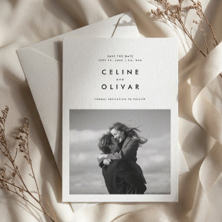 Simple Modern Black & White One Photo Wedding Save The Date