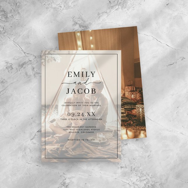 Simple Modern Black & White Overlay Photo Wedding Invitation (Creator Uploaded)
