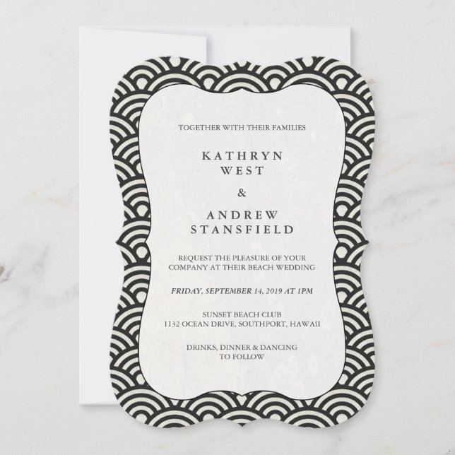 Simple Modern Black + White Pattern Wedding Invite (Front)
