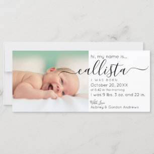 Simple Modern Black White Photo Birth Announcement
