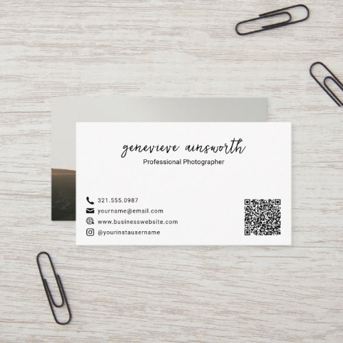 Simple Modern Black White Photo QR Code Elegant Business Card