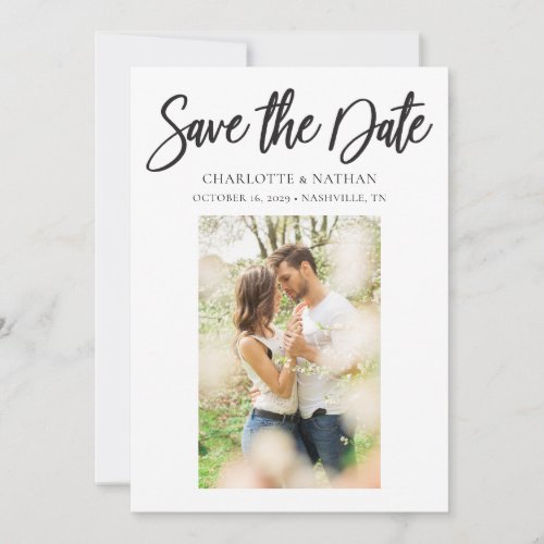 Simple Modern Black White Photo Save the Date Card