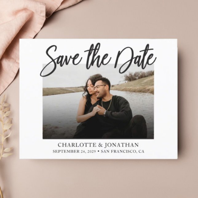 Simple Modern Black & White Photo Save The Date Postcard (Creator Uploaded)