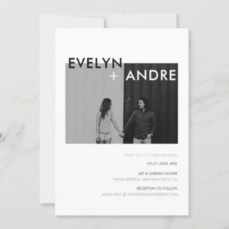 Simple Modern Black & White Photo Wedding Invitation