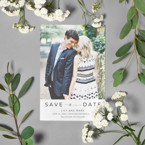 Simple Modern Black White Photo Wedding Save The Date