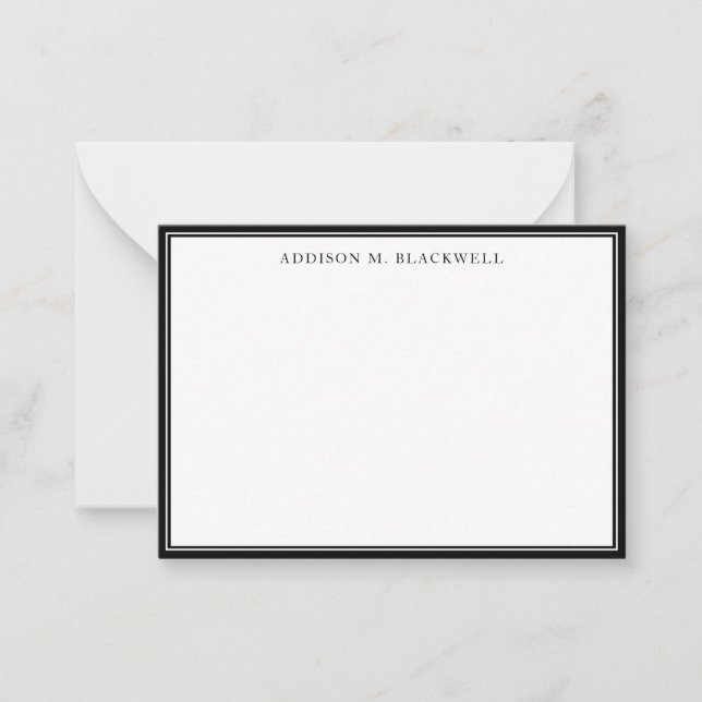 Simple Modern Black White Professional Note Card (Front)