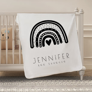 Simple Modern Black White Rainbow Baby Blanket