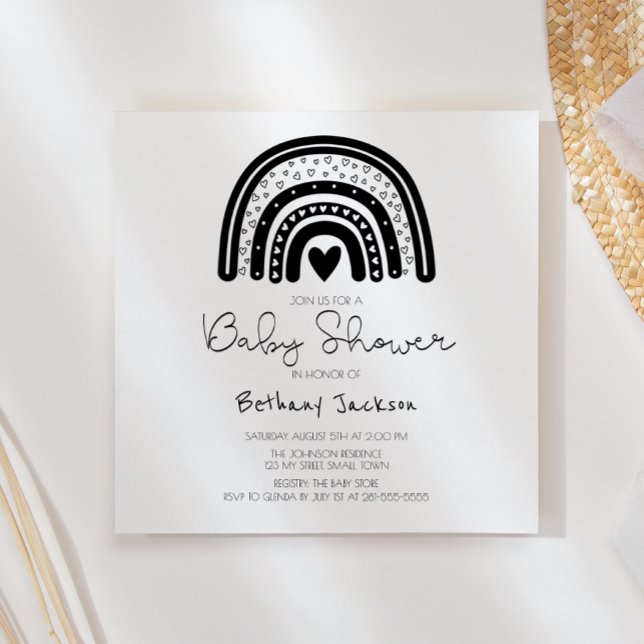 Simple Modern Black White Rainbow Baby Shower Invitation (Creator Uploaded)