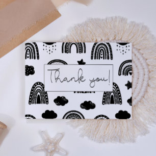 Simple Modern Black White Rainbow Baby Shower Thank You Card