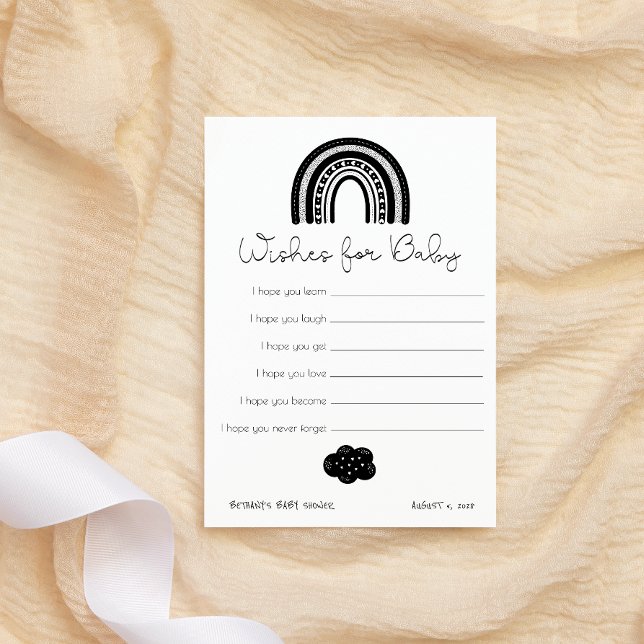 Simple Modern Black White Rainbow Wishes for Baby Note Card (Creator Uploaded)
