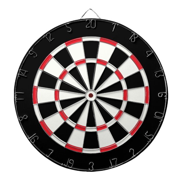 Simple Modern Black White Red Dartboard With Darts (Front)