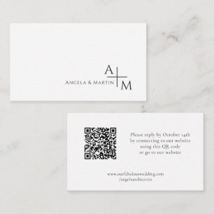 Simple Modern Black White RSVP QR Code Enclosure Card