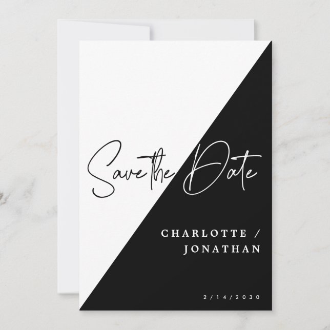Simple Modern Black & White Save The Date Wedding Invitation (Front)
