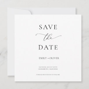 Simple Modern Black & White Square Save the Date