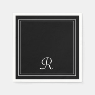 Simple Modern Black & White Stripe Monogram Party  Napkins