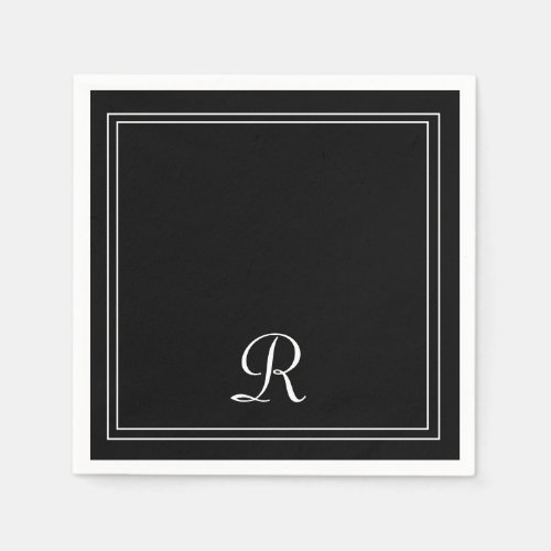 Simple Modern Black  White Stripe Monogram Party  Napkins