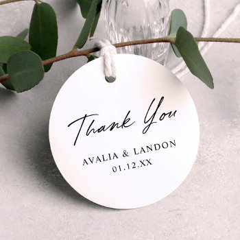 Simple Modern Black White Thank You Wedding  Favor Tags by Orabella at Zazzle