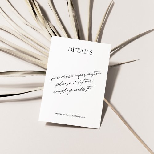 Simple Modern Black  White Wedding Details Enclosure Card