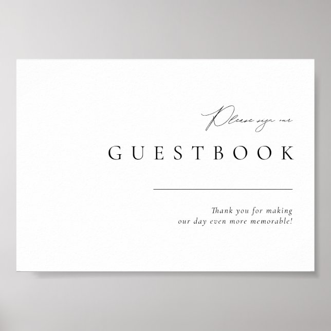 Simple Modern Black & White Wedding Guestbook Sign (Front)