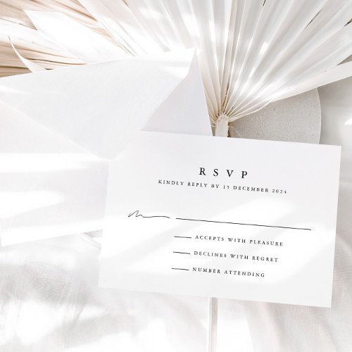 Simple Modern Black  White Wedding RSVP Card 