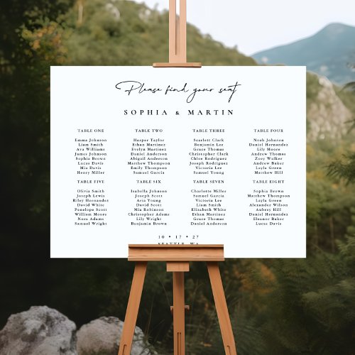 Simple Modern Black & White Wedding Seating Charts Foam Board