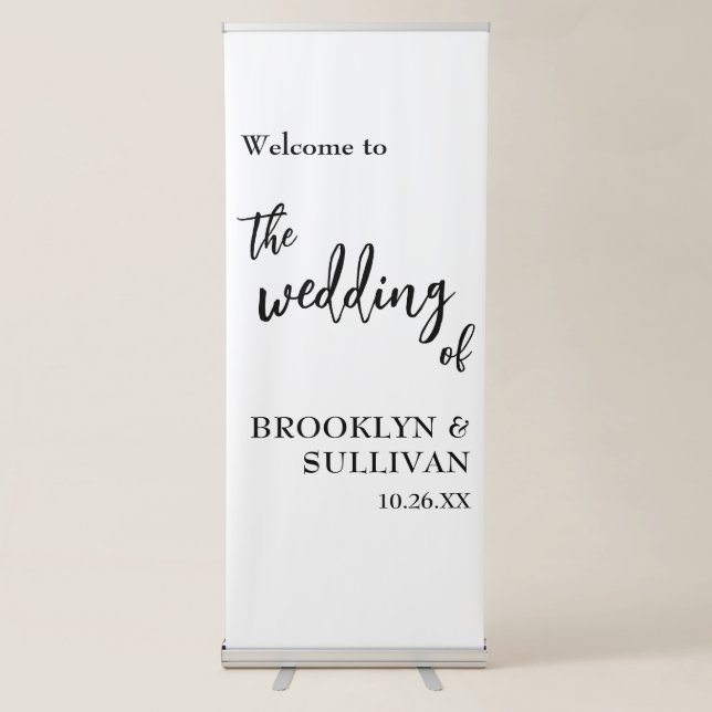 Simple, Modern Black & White Wedding Welcome Retractable Banner (Front)