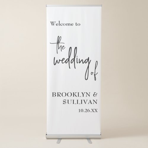 Simple Modern Black  White Wedding Welcome Retractable Banner