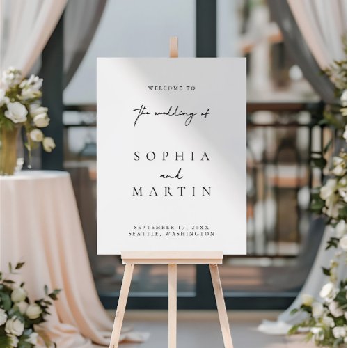 Simple Modern Black  White Wedding Welcome Sign