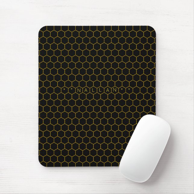 Simple & Modern black yellow honeycomb Custom Name Mouse Pad (With Mouse)