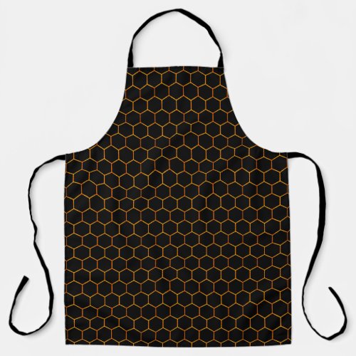 Simple Modern Black Yellow Honeycomb Pattern Dark Apron