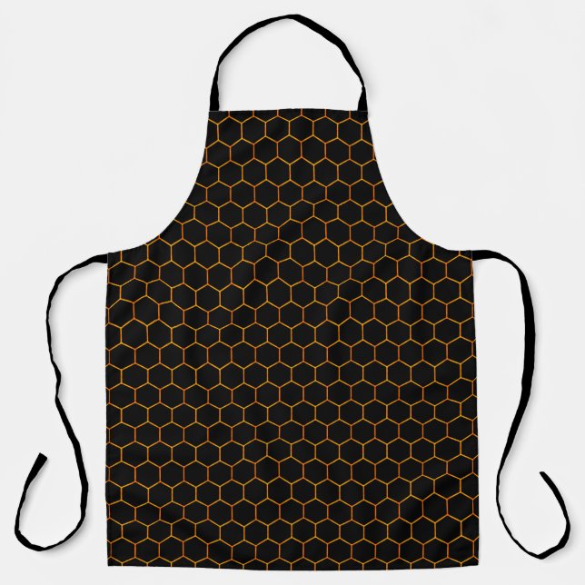 Simple Modern Black Yellow Honeycomb Pattern Dark Apron (Front)