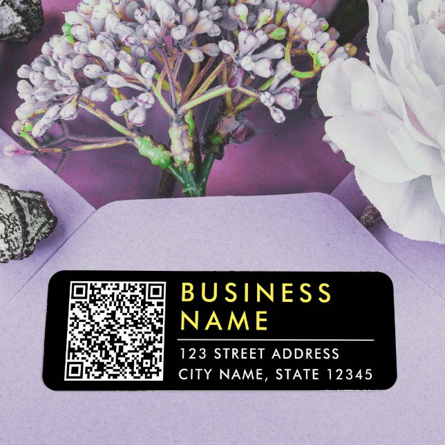 Simple Modern Black Yellow Web Contact QR Code  Label (Creator Uploaded)