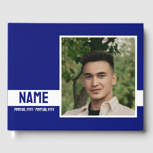 Simple Modern Blue 2 Photo Celebration of Life Guest Book